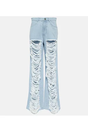 DION LEE Distressed low-rise wide-leg jeans
