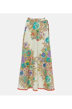 Etro Floral cotton and silk midi skirt