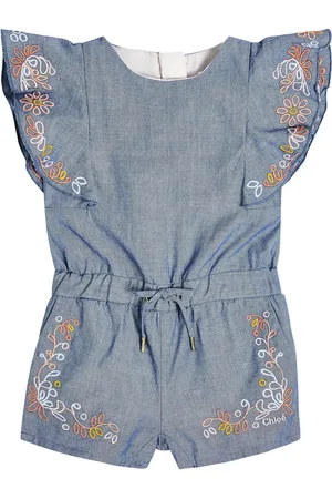 Chloé ChloÃ© Kids Baby embroidered cotton chambray playsuit