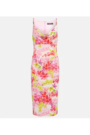 VERSACE Logo floral crÃªpe midi dress