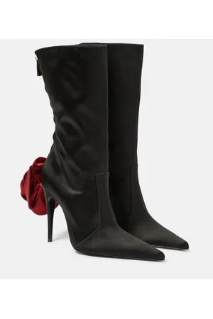 MAGDA BUTRYM Floral-appliquÃ© satin sock boots