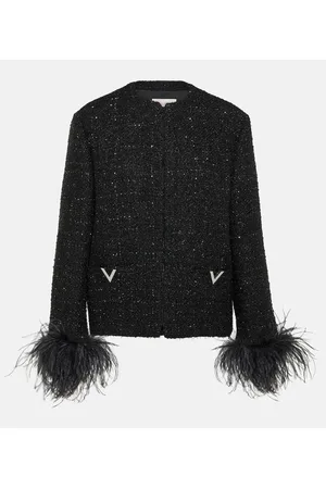 VALENTINO Feather-trimmed tweed jacket