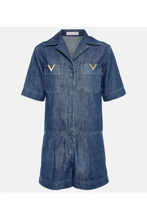 VALENTINO Embellished denim playsuit