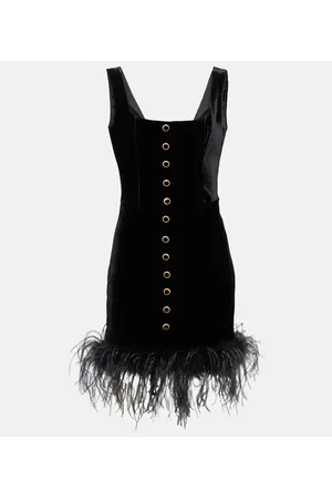 Alessandra Rich Feather-trimmed velvet minidress