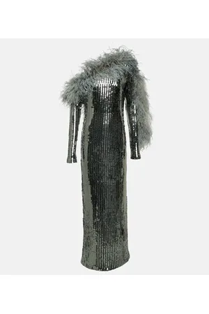 ‎Taller Marmo‎ Garbo Disco feather-trimmed sequined gown