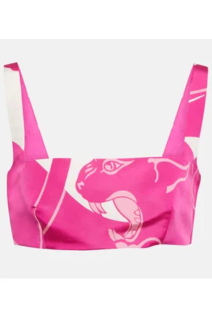 VALENTINO Printed silk crÃªpe de chine crop top