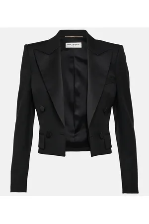 Saint Laurent Cropped wool tuxedo jacket