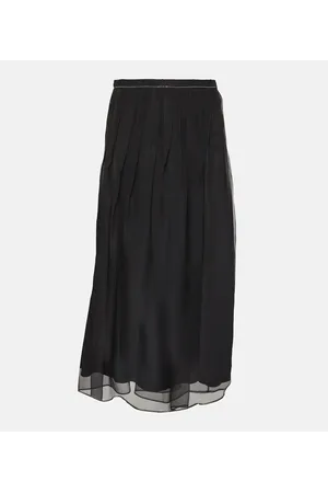 Brunello Cucinelli Embellished pleated silk midi skirt