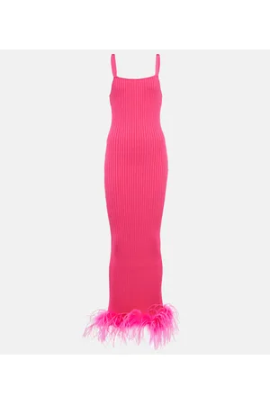 GIUSEPPE DI MORABITO Rib-knit feather-trimmed dress