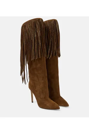 PARIS TEXAS Fringed embellished suede knee-high boots