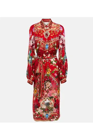 Camilla Printed embellished silk midi dress