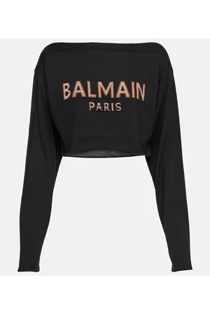 Balmain Cropped jacquard wool-blend sweater