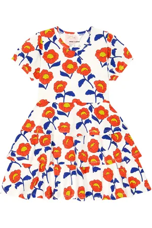 Mini Rodini Flowers tiered cotton-blend jersey dress