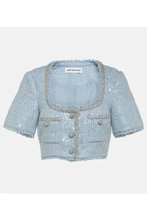 Self-Portrait Sequined bouclÃ© crop top