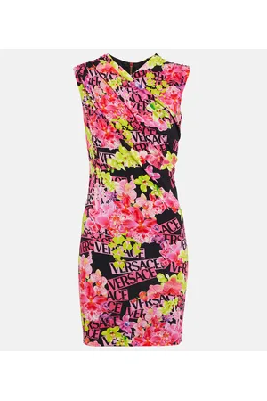 VERSACE Floral-print jersey minidress