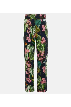 Oscar de la Renta Printed straight cropped poplin pants