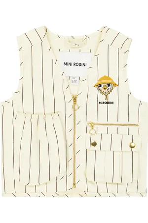 Mini Rodini Owl embroidered pinstripe vest and whistle set