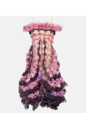 SUSAN FANG Off-shoulder tulle midi dress