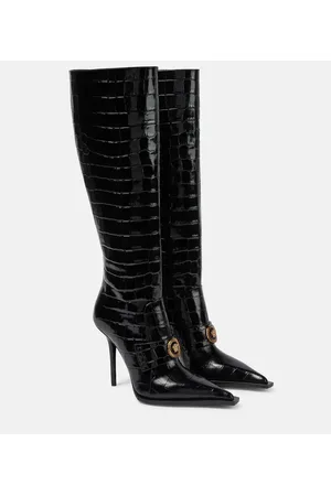 VERSACE Croc-effect patent leather knee-high boots