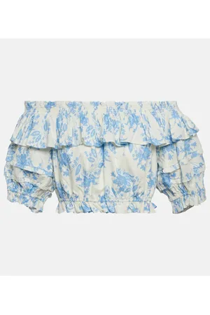 LOVESHACKFANCY Audrille linen-blend cropped top