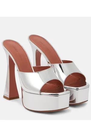 Amina Muaddi Dalida mirrored leather platform mules