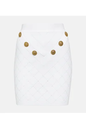 Balmain Embellished ribbed-knit miniskirt