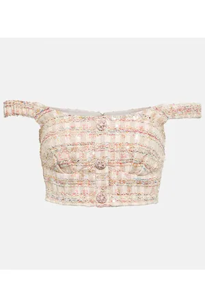 Self-Portrait Sequined bouclÃ© crop top