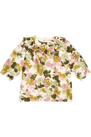 BONPOINT Baby Falbali floral cotton and linen dress