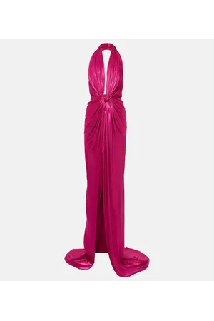 Costarellos Colette gathered halterneck satin gown