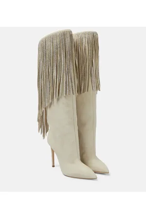 PARIS TEXAS Fringed embellished suede knee-high boots