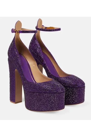 VALENTINO GARAVANI Tan-Go embellished leather platform pumps
