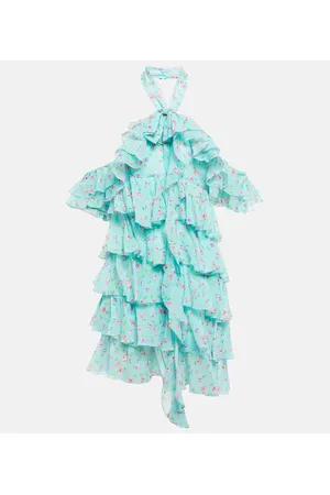 Alessandra Rich Halterneck ruffle-detail silk minidress