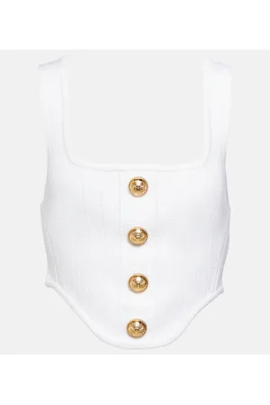 Balmain Buttoned ribbed-knit corset top
