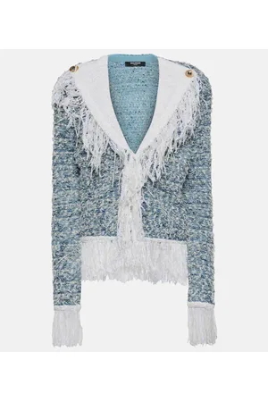 Balmain Fringed denim tweed jacket