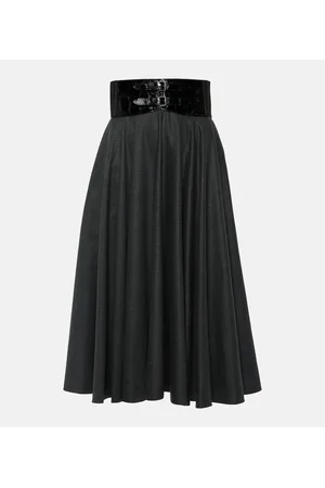 Alaïa AlaÃ¯a Belted high-rise virgin wool midi skirt