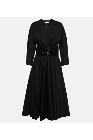 Alaïa AlaÃ¯a Leather-trimmed cotton midi dress