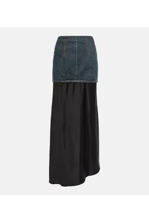 Maison Margiela Asymmetric denim and satin maxi skirt