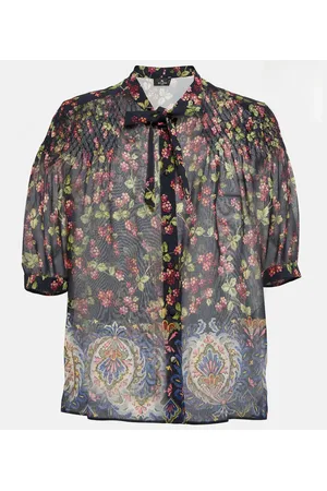 Etro Tie-neck printed silk top