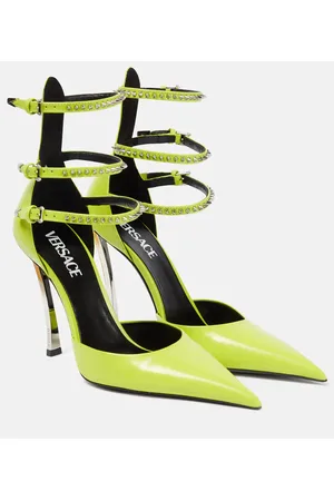 VERSACE Pin-Point embellished leather pumps