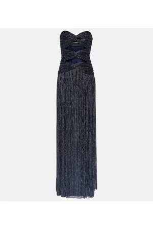Costarellos Moreau cut-out plissÃ© gown