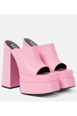 VERSACE Leather peep-toe platform sandals