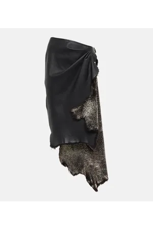 Alaïa AlaÃ¯a Draped high-rise leather and shearling midi skirt