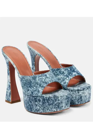 Amina Muaddi Dalida denim platform mules