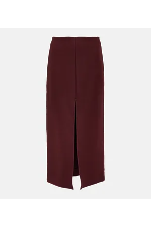 Patou Front-slit wool-blend midi skirt