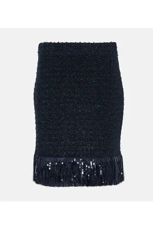 Oscar de la Renta Fringed tweed miniskirt