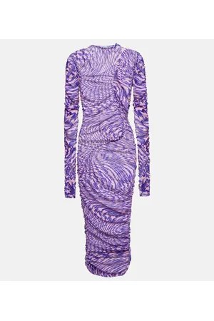 MUGLER Ruched mesh midi dress
