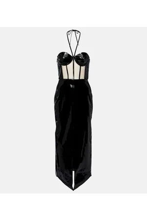 DAVID KOMA Corset patent leather midi dress