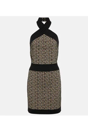 Balmain Monogram halter-neck minidress