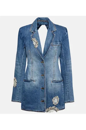 AREA Embellished cutout denim blazer