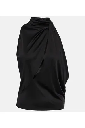 VERSACE Cutout turtleneck satin top